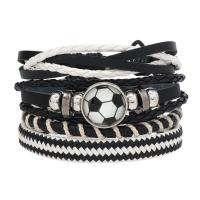 PU Leather Cord Bracelets, with Wax Cord & Copper Coated Plastic & Tibetan Style, 4 pieces & fashion jewelry & punk style & for man, black, Length:Approx 17-18 cm, Sold By Set