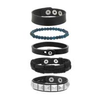 PU Leather Cord Bracelets, with Wax Cord & Glass & Wood & Tibetan Style, 5 pieces & fashion jewelry & for man, Length:Approx 17-18 cm, Sold By Set