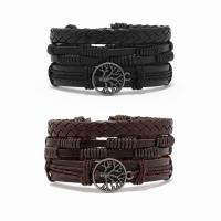 PU Leather Cord Bracelets with Linen & Wax Cord & Zinc Alloy three pieces & fashion jewelry & for man Length Approx 17-18 cm Sold By Set