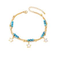 Stainless Steel Anklet, Titanium Steel, with turquoise & White Shell, with 1.97inch extender chain, Double Layer & fashion jewelry & different styles for choice & for woman, golden, Length:Approx 8.27 Inch, Sold By PC