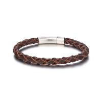 Leather Cord Bracelet, with Titanium Steel, fashion jewelry & for man, brown, nickel, lead & cadmium free, Length:Approx 12.86 Inch, Sold By PC