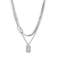 Titanium Steel Necklace, with 1.97inch extender chain, polished, Double Layer & fashion jewelry & Unisex, original color, Length:Approx 20.28 Inch, Sold By PC