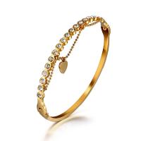 Titanium Steel Bracelet & Bangle, Vacuum Ion Plating, fashion jewelry & for woman & with rhinestone, golden, Inner Diameter:Approx 64.4mm, Sold By PC