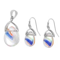 Fashion Stainless Steel Jewelry Sets pendant & earring 316 Stainless Steel with Glass 2 pieces & fashion jewelry & for woman two different colored Sold By Set