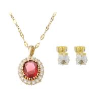 Crystal Jewelry Sets, Stud Earring & necklace, 316 Stainless Steel, with Crystal, gold color plated, fashion jewelry & micro pave cubic zirconia & for woman, two different colored, Length:18.3 Inch, Sold By Set
