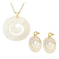 Fashion Stainless Steel Jewelry Sets earring & necklace 316 Stainless Steel with Resin Shell gold color plated 2 pieces & fashion jewelry & for woman two different colored Sold By Set