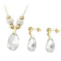 Crystal Jewelry Sets earring & necklace 316 Stainless Steel with Rhinestone Clay Pave & Crystal gold color plated 2 pieces & fashion jewelry & for woman two different colored Length 19.5 Inch Sold By Set