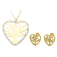 Cubic Zirconia Stainless Steel Jewelry Sets Stud Earring & necklace 316 Stainless Steel Heart gold color plated 2 pieces & fashion jewelry & micro pave cubic zirconia & for woman two different colored Length 19.5 Inch Sold By Set