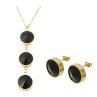 Cubic Zirconia Stainless Steel Jewelry Sets Stud Earring & necklace 316 Stainless Steel gold color plated 2 pieces & fashion jewelry & for woman & with cubic zirconia two different colored Length 19.5 Inch Sold By Set