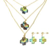 Crystal šperky Soupravy, náušnice & náhrdelník, Nerezová ocel 316, s Krystal, barva pozlacený, 2 kusy & módní šperky & pro ženy, multi-barevný, Délka 18.5 inch, Prodáno By nastavit