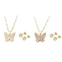 Cubic Zirconia Stainless Steel Jewelry Sets Stud Earring & necklace 316 Stainless Steel Butterfly gold color plated 2 pieces & fashion jewelry & micro pave cubic zirconia & for woman Length 17.8 Inch Sold By Set