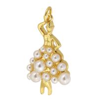Brass Jewelry Pendants, with Plastic Pearl, gold color plated, fashion jewelry & DIY, nickel, lead & cadmium free, 15x27x5.50mm, Hole:Approx 3mm, Sold By PC