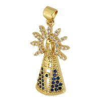 Cubic Zirconia Micro Pave Brass Pendant, gold color plated, fashion jewelry & DIY & micro pave cubic zirconia, nickel, lead & cadmium free, 15x27x4mm, Hole:Approx 3mm, Sold By PC