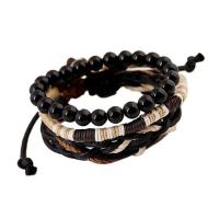 Fashion Create Wax Cord Bracelets, Glass, with Cotton Thread & Wax Cord, three pieces & fashion jewelry & Unisex, Length:Approx 18 cm, Sold By Set