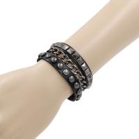 PU Leather Cord Bracelets with aluminum chain fashion jewelry & with rivet stud & Unisex 30mm Length Approx 22 cm Sold By PC