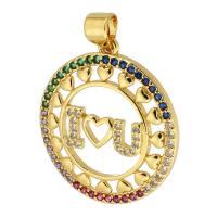 Cubic Zirconia Micro Pave Brass Pendant, gold color plated, fashion jewelry & DIY & micro pave cubic zirconia, nickel, lead & cadmium free, 22x25x3mm, Hole:Approx 3mm, Sold By PC