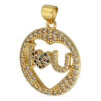 Cubic Zirconia Micro Pave Brass Pendant, gold color plated, fashion jewelry & DIY & micro pave cubic zirconia, nickel, lead & cadmium free, 20x23x3mm, Hole:Approx 3mm, Sold By PC