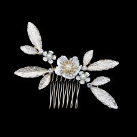Bridal Decorative Hair Comb, Tibetan Style, with Shell & Plastic Pearl, fashion jewelry & for woman & with rhinestone, golden, nickel, lead & cadmium free, 90x60mm, Sold By PC