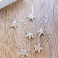 Hair Stick Zinc Alloy Starfish 6 pieces & for woman & with rhinestone silver color nickel lead & cadmium free Sold By PC