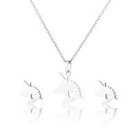Fashion Stainless Steel Jewelry Sets Stud Earring & necklace 304 Stainless Steel Unicorn 2 pieces & fashion jewelry & for woman silver color Length Approx 17.72 Inch Sold By Set