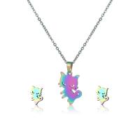 Fashion Stainless Steel Jewelry Sets, Stud Earring & necklace, 304 Stainless Steel, Cat, 2 pieces & fashion jewelry & for woman, multi-colored, Length:Approx 17.72 Inch, Sold By Set