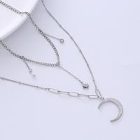 Multi Layer Necklace, 316L Stainless Steel, with 1.97inch extender chain, Double Layer & for woman & with rhinestone, original color, Length:Approx 17.72 Inch, Sold By PC