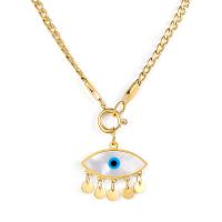 Evil Eye Jewelry Necklace, 304 Stainless Steel, with Shell, Vacuum Ion Plating, fashion jewelry & for woman, golden, 9.5*10mm,17.8mm, Sold Per Approx 17.72 Inch Strand