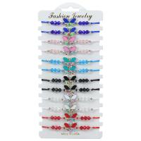 Crystal Bracelets, Knot Cord, with Crystal & Tibetan Style, Butterfly, handmade, 12 pieces & Bohemian style & adjustable & enamel, mixed colors, Length:Approx 7-28 cm, Sold By Set