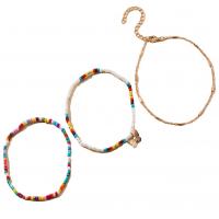 Fashion Jewelry Anklet, Seedbead, with Tibetan Style, Butterfly, gold color plated, three pieces & for woman, multi-colored, Sold By Set