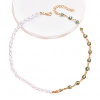 Plastik perle halskæde, Plastic Pearl, med Zinc Alloy, med 5cm extender kæde, Flower, guldfarve belagt, for kvinde & emalje, flere farver til valg, Længde 40 cm, Solgt af PC
