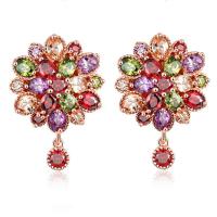 Cubic Zirconia Micro Pave Brass Earring Flower rose gold color plated micro pave cubic zirconia & for woman Sold By Pair
