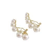 Roestvrij staal Stud Earrings, Plastic Pearl, met Legering & Zinc Alloy, echt goud verguld, mode sieraden & voor vrouw, 35mm, Verkocht door pair