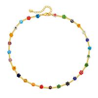 Brass Necklace with Lampwork with 2.36inch extender chain 18K gold plated fashion jewelry & for woman nickel lead & cadmium free Length Approx 14.96 Inch Sold By PC
