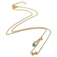 Edelstahl Schmuck Halskette, 316 Edelstahl, goldfarben plattiert, Modeschmuck & für Frau & mit Strass, farbenfroh, 6x13x6mm, Länge:18 ZollInch, verkauft von PC