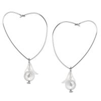 Stainless Steel Drop Earring, 316L Stainless Steel, with ABS Plastic Pearl & Plastic, Vacuum Ion Plating, fashion jewelry & for woman, silver color, 56mm, 6Pairs/Lot, Sold By Lot