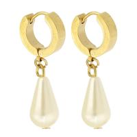 Stainless Steel Drop Earring, 316L Stainless Steel, with ABS Plastic Pearl, Vacuum Ion Plating, fashion jewelry & for woman, two different colored, 35mm, 6Pairs/Lot, Sold By Lot