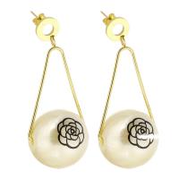 Stainless Steel Drop Earring 316L Stainless Steel with ABS Plastic Pearl Vacuum Ion Plating fashion jewelry & for woman two different colored 62mm Sold By Pair