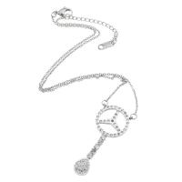 Stainless Steel Jewelry Necklace, 316L Stainless Steel, Vacuum Ion Plating, fashion jewelry & for woman & with rhinestone, silver color, 20x49mm, Length:17 Inch, Sold By PC