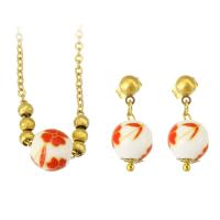 Resin Jewelry Sets earring & necklace 316L Stainless Steel with Resin Vacuum Ion Plating 2 pieces & fashion jewelry & for woman two different colored Length 17.5 Inch Sold By Set
