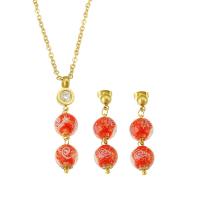 Resin Jewelry Sets earring & necklace 316L Stainless Steel with Resin Vacuum Ion Plating 2 pieces & fashion jewelry & for woman two different colored Length 19 Inch Sold By Set