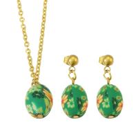 Resin Jewelry Sets, earring & necklace, 316L Stainless Steel, with Resin, Vacuum Ion Plating, 2 pieces & fashion jewelry & for woman, two different colored, Length:20 Inch, Sold By Set