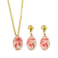 Resin Jewelry Sets earring & necklace 316L Stainless Steel with Resin Vacuum Ion Plating 2 pieces & fashion jewelry & for woman two different colored Length 19.5 Inch Sold By Set