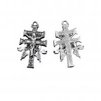 Pendentifs croix en alliage de zinc  , Plaqué de couleur d'argent, Vintage & DIY, protéger l'environnement, sans nickel, plomb et cadmium, 18x30mm, Environ 100PC/sac, Vendu par sac