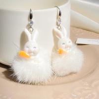 Resin Earring, Rabbit, fashion jewelry & for woman, white, 21x63mm, Sold By Pair