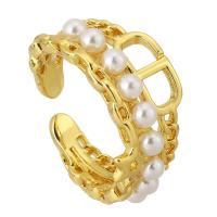 Sárgaréz ujjgyűrű, -val Műanyag Pearl, arany színű aranyozott, divat ékszerek & a nő, nikkel, ólom és kadmium mentes, Méret:6, Által értékesített PC