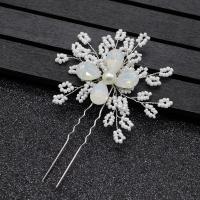Hair Stick Zinc Alloy with Seedbead & Plastic Pearl fashion jewelry & for woman & with rhinestone silver color nickel lead & cadmium free Sold By PC