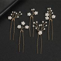 Hair Stick, Tibetan Style, with Plastic Pearl, 5 pieces & fashion jewelry & for woman, golden, nickel, lead & cadmium free, 70x30mm, Sold By PC