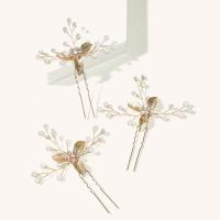 Hair Stick Zinc Alloy three pieces & for woman & with rhinestone golden nickel lead & cadmium free Sold By Set