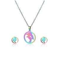 Fashion Stainless Steel Jewelry Sets Stud Earring & necklace 304 Stainless Steel 2 pieces & fashion jewelry & for woman multi-colored Length Approx 17.72 Inch Sold By Set
