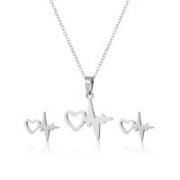 Fashion Stainless Steel Jewelry Sets, Stud Earring & necklace, 304 Stainless Steel, Electrocardiographic, 2 pieces & fashion jewelry & for woman, silver color, Length:Approx 17.72 Inch, Sold By Set